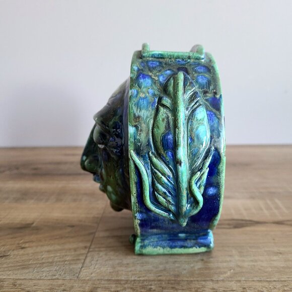 Rare handmade pottery whimsical vase or money saver with face image. Signed. - Picture 5 of 13